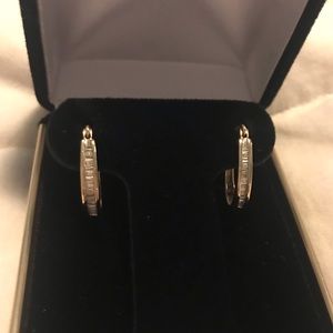 14 ct Gold Diamond Baguette Hoop Earrings